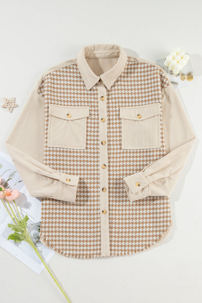 Perkament Houndstooth Corduroy Patchwork Flap Pocket Shacket