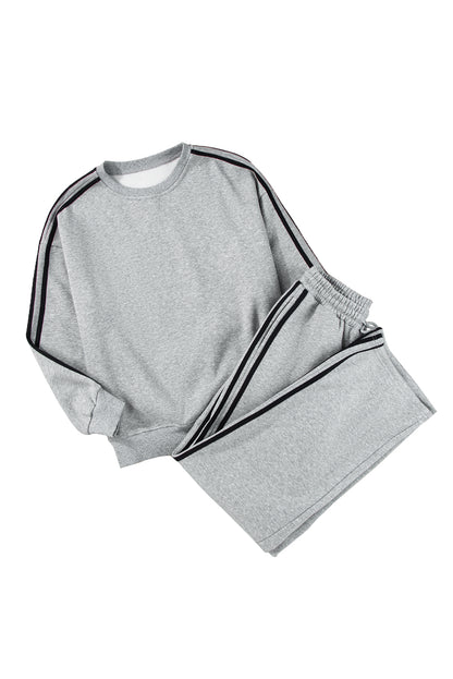 Lichtgrijze effen kleur zijgestreept sweatshirt actieve set