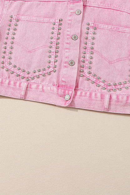 Roze denim jack met klinknagels en studs