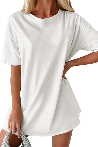 Wit effen kleur Basic tuniek T-shirt met ronde hals