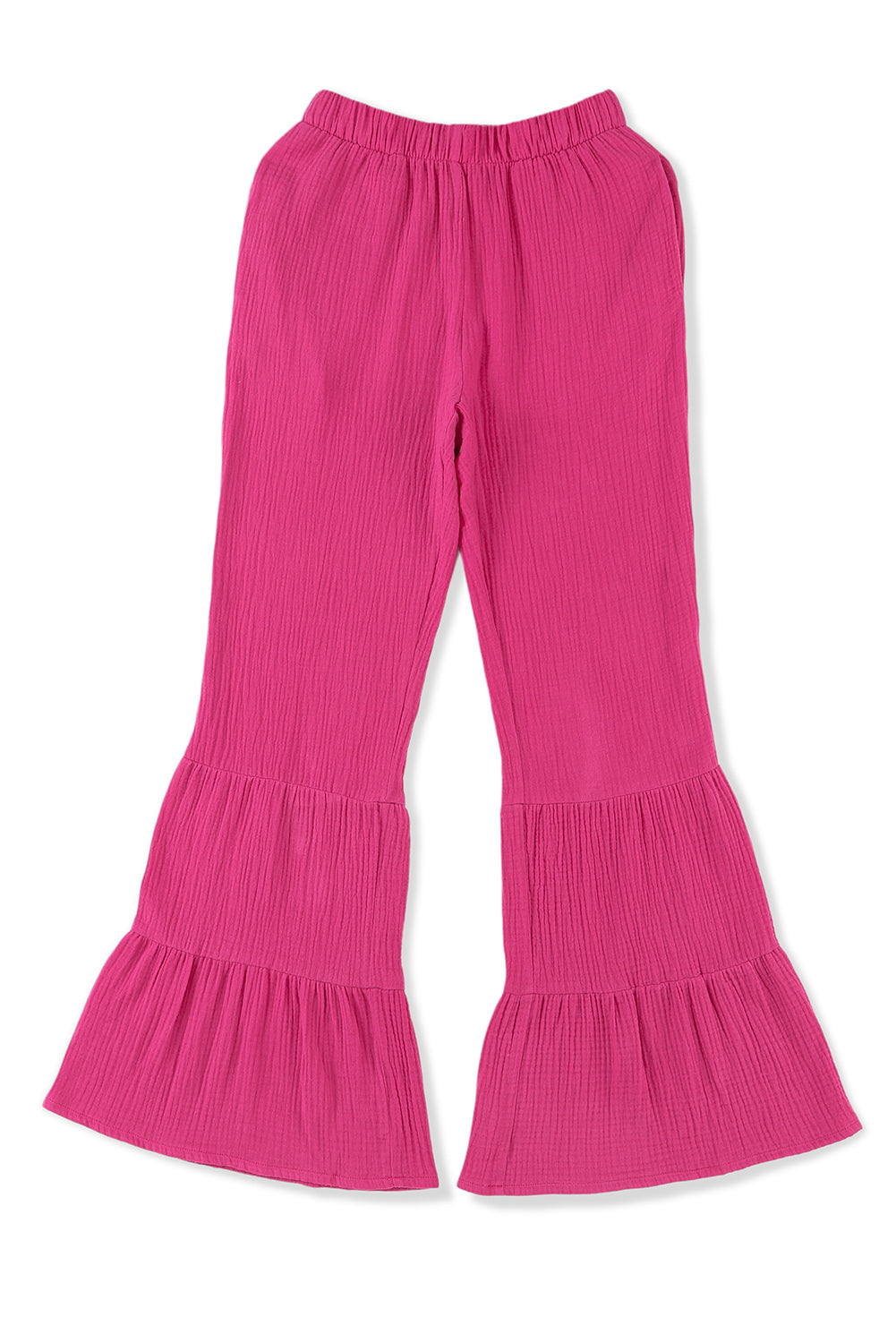 Roze getextureerde Bell Bottom-broek met hoge taille en ruches