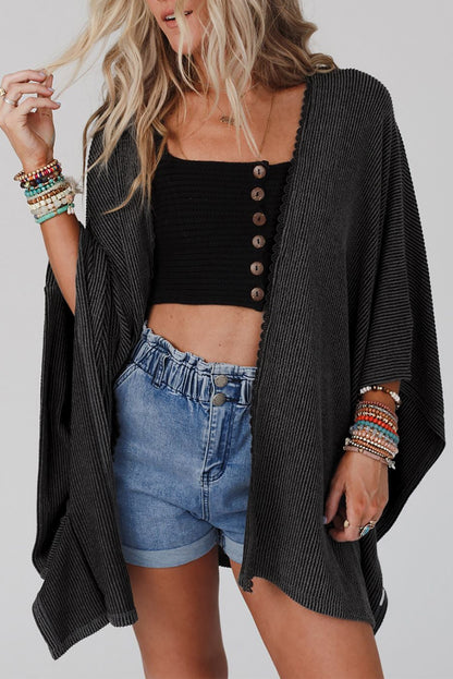 Zwarte oversized kimono met kanten rand