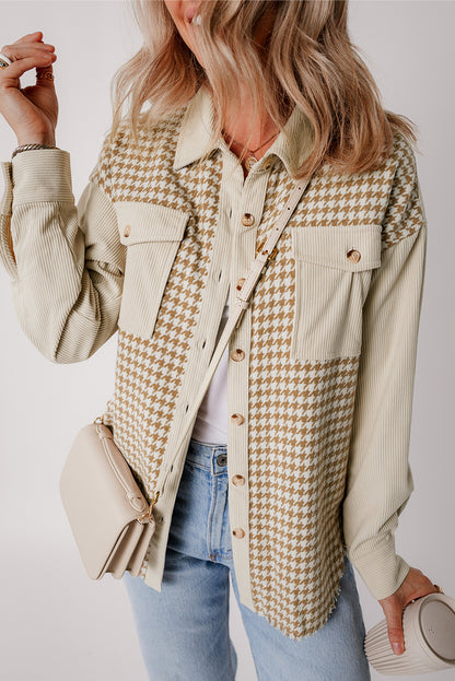 Perkament Houndstooth Corduroy Patchwork Flap Pocket Shacket