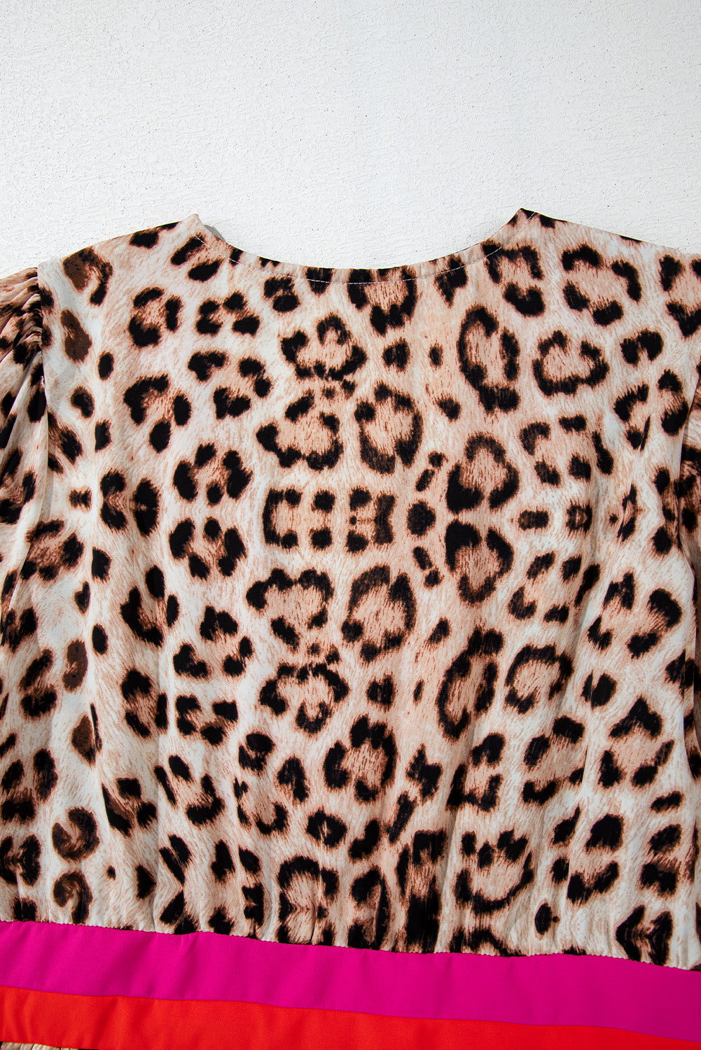 Khaki Cheetah Color Block V-hals Ballonmouwen Babydoll Blouse