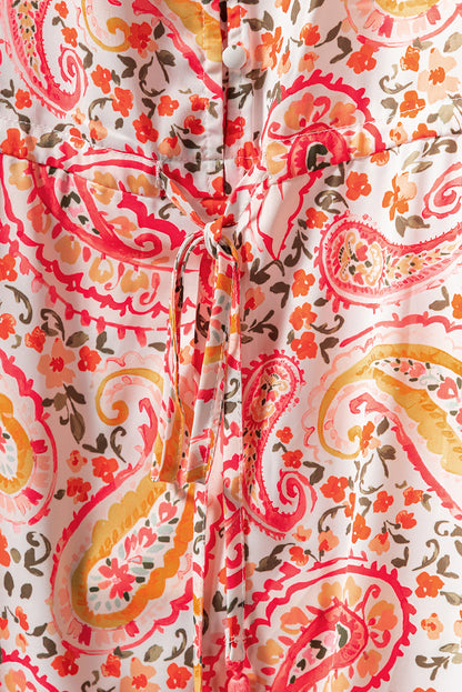 Oranje Boho Holiday Paisley-print gelaagde maxi-jurk met lange mouwen