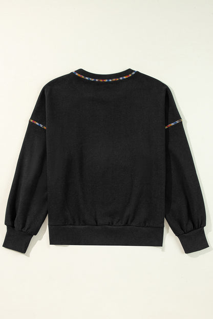 Zwart contrast regenboog trim druppel schouderpullover sweatshirt