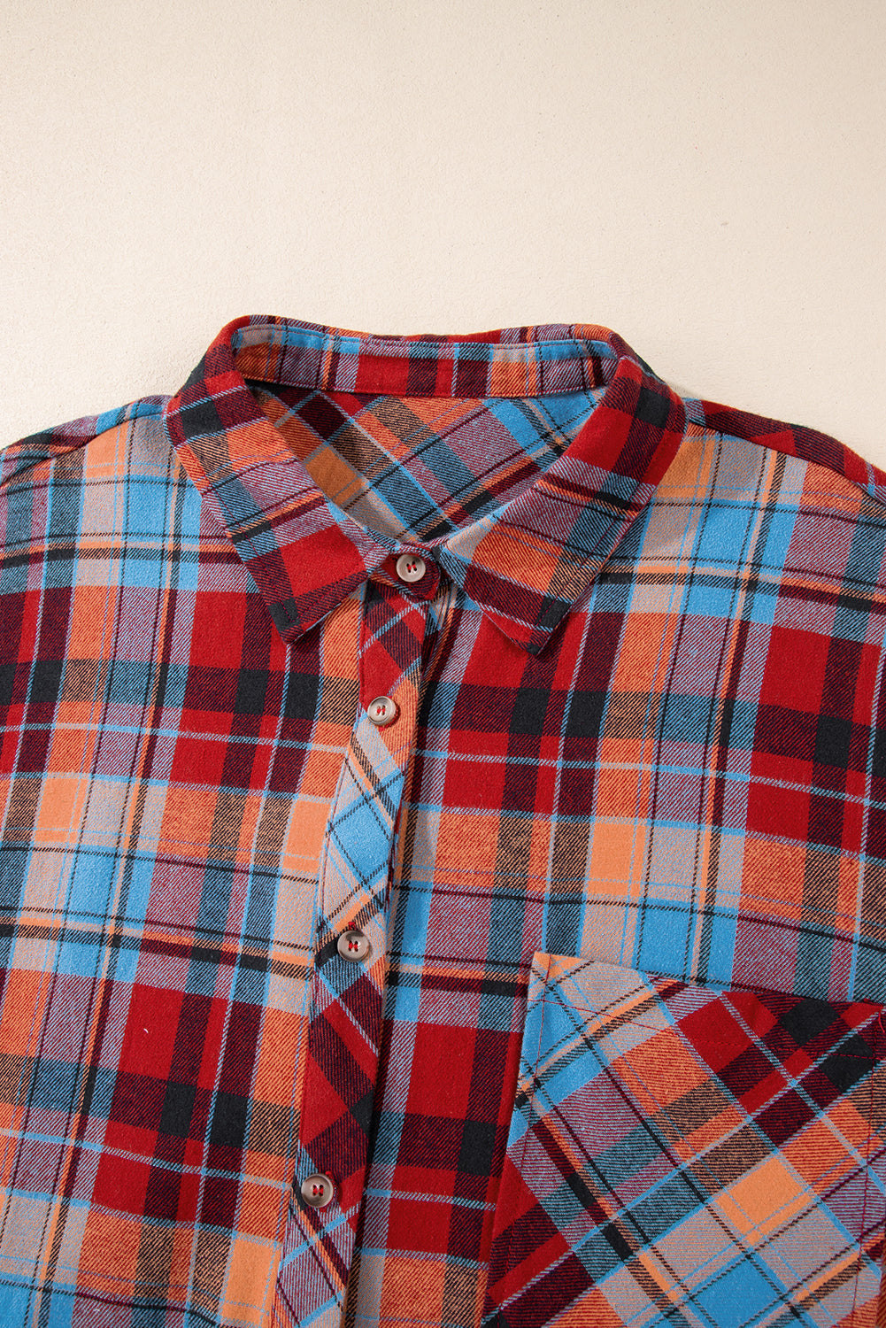 Rood plus size plaid print buttoned shirt