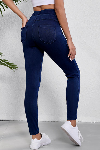 Ashleigh Blauwe Effen Kleur Hoge Taille Rekbare Slim Fit Jeggings