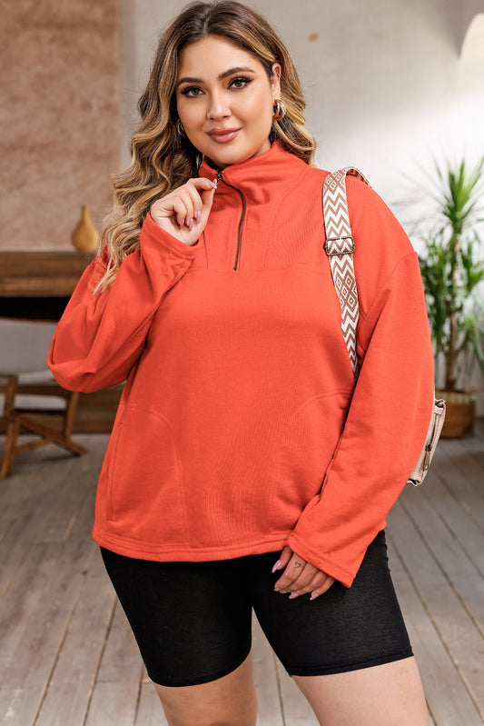 Oranje grote maat sweatshirt met O-ring en ritssluiting