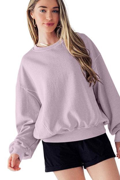 Orchidee Bloemblaadje Blootgestelde Naad Vleermuismouw Drop Schouder Sweatshirt