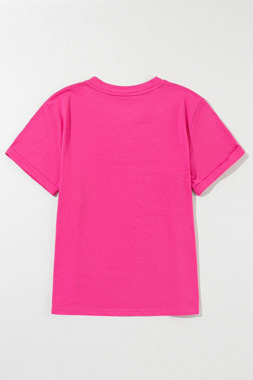 Rose Red Casual Plain Crew Neck Tee