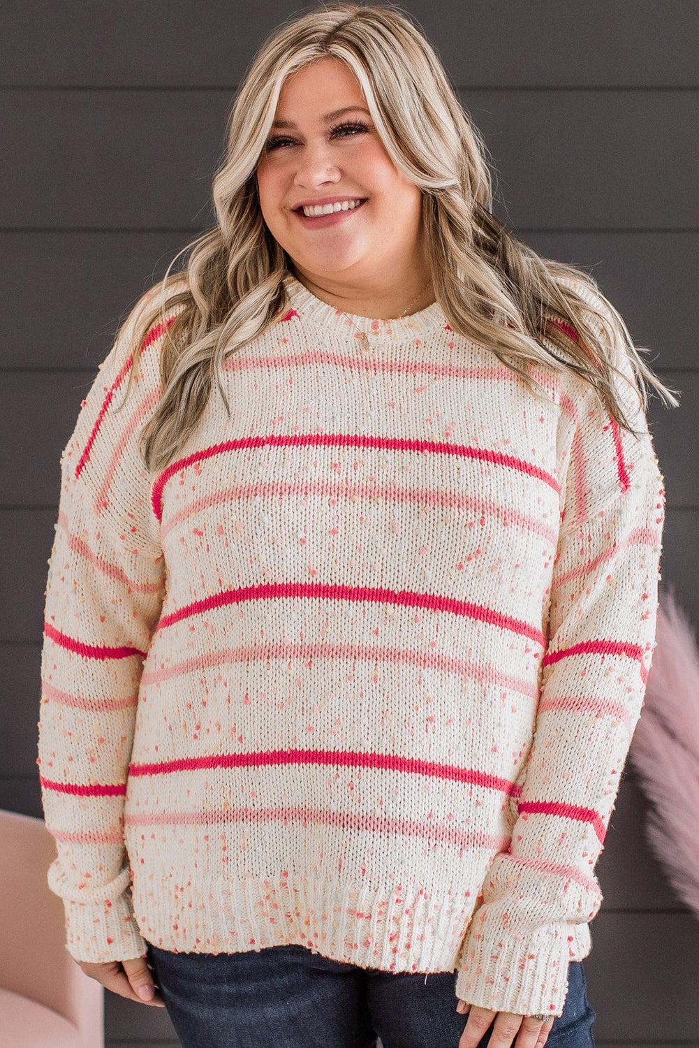 Roze streep drop schouderzijde split plus size trui