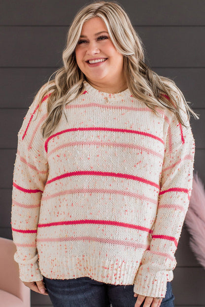 Roze streep drop schouderzijde split plus size trui