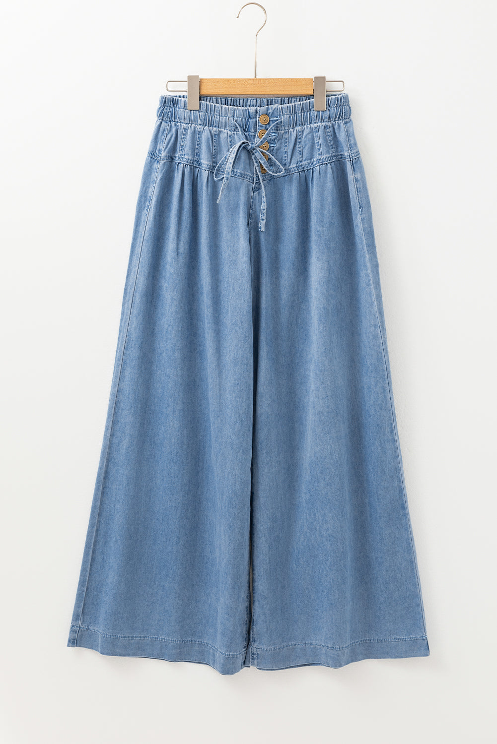 Beau Blue Mineral Wash Button Fly Taille Wide Leg Jeans