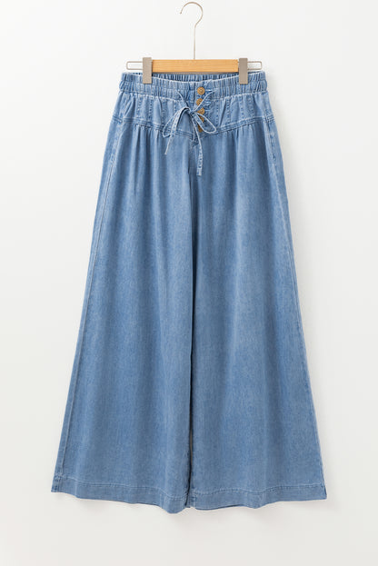 Beau Blue Mineral Wash Button Fly Taille Wide Leg Jeans