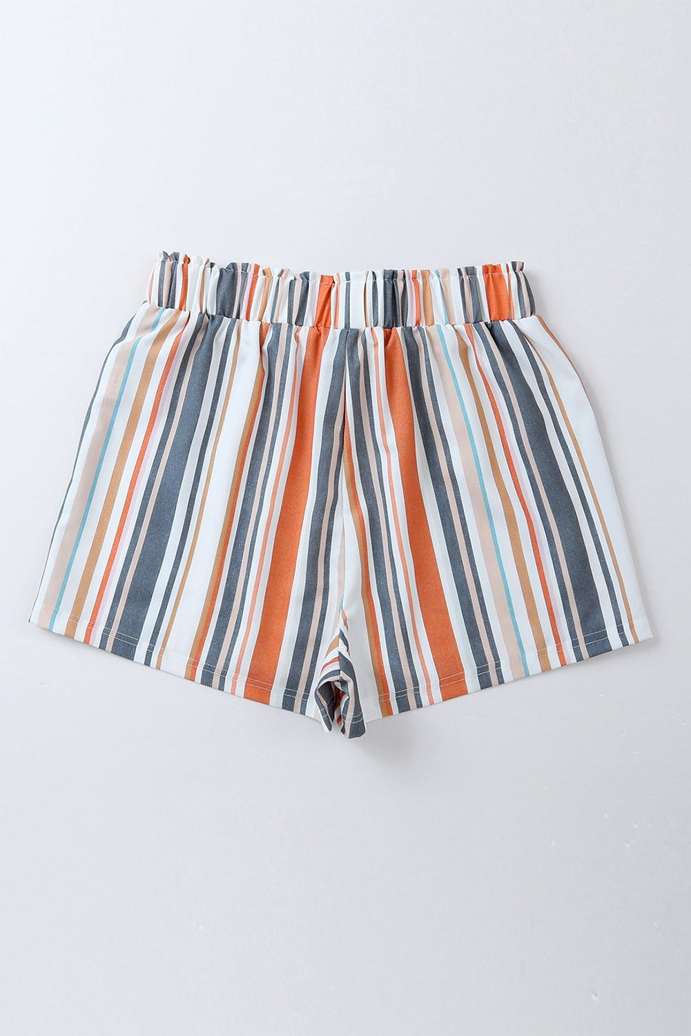 Gestreepte vintage gewassen casual short met elastische taille en ruches