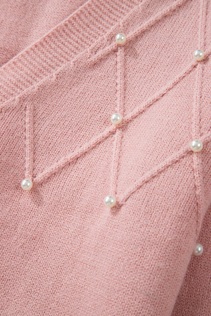 Myosotis Textured Knit Pearl Beaded Button Up Cardigan