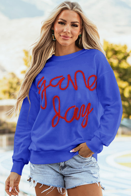 Donkerblauwe klatergoud Day Day Drop Schouder Grafisch sweatshirt