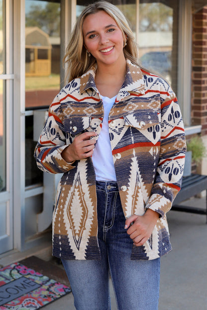 Oversized jas met veelkleurige Azteekse print en knoopjes