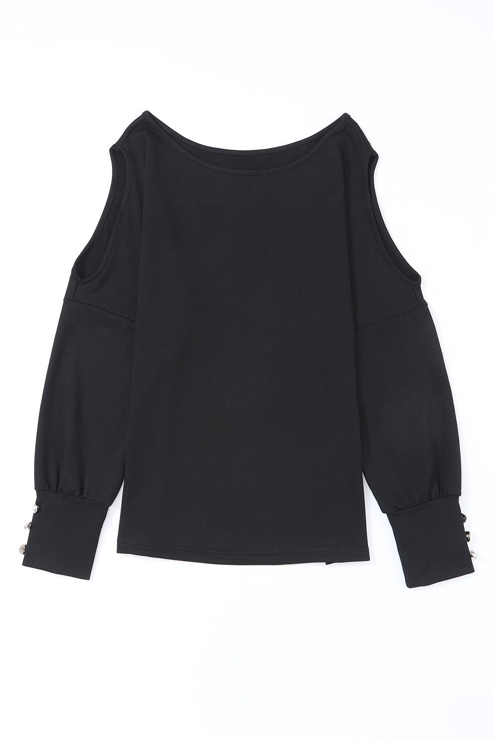 Black Asymmetrical Cut Out Buttoned Long Sleeve Top