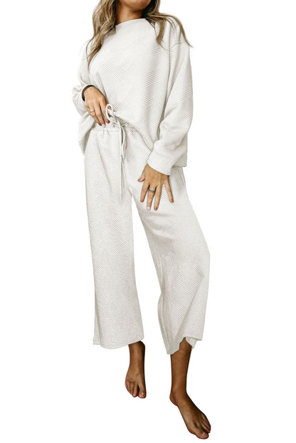 Witte ultra losse getextureerde 2-delige slouchy outfit