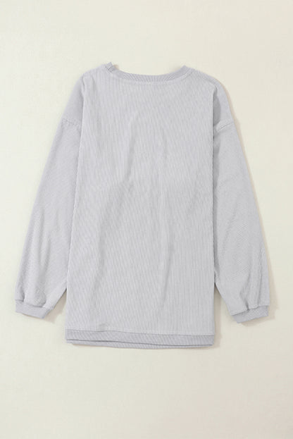 Light Grey Ribbed Corduroy Oversized Sweatshirt