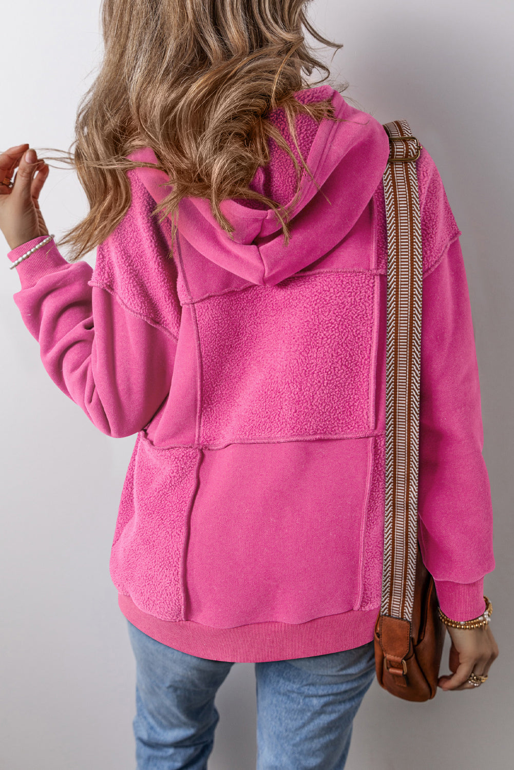 Pitaya roze minerale wasbeurt Terry Patchwork Drawstring hoodie