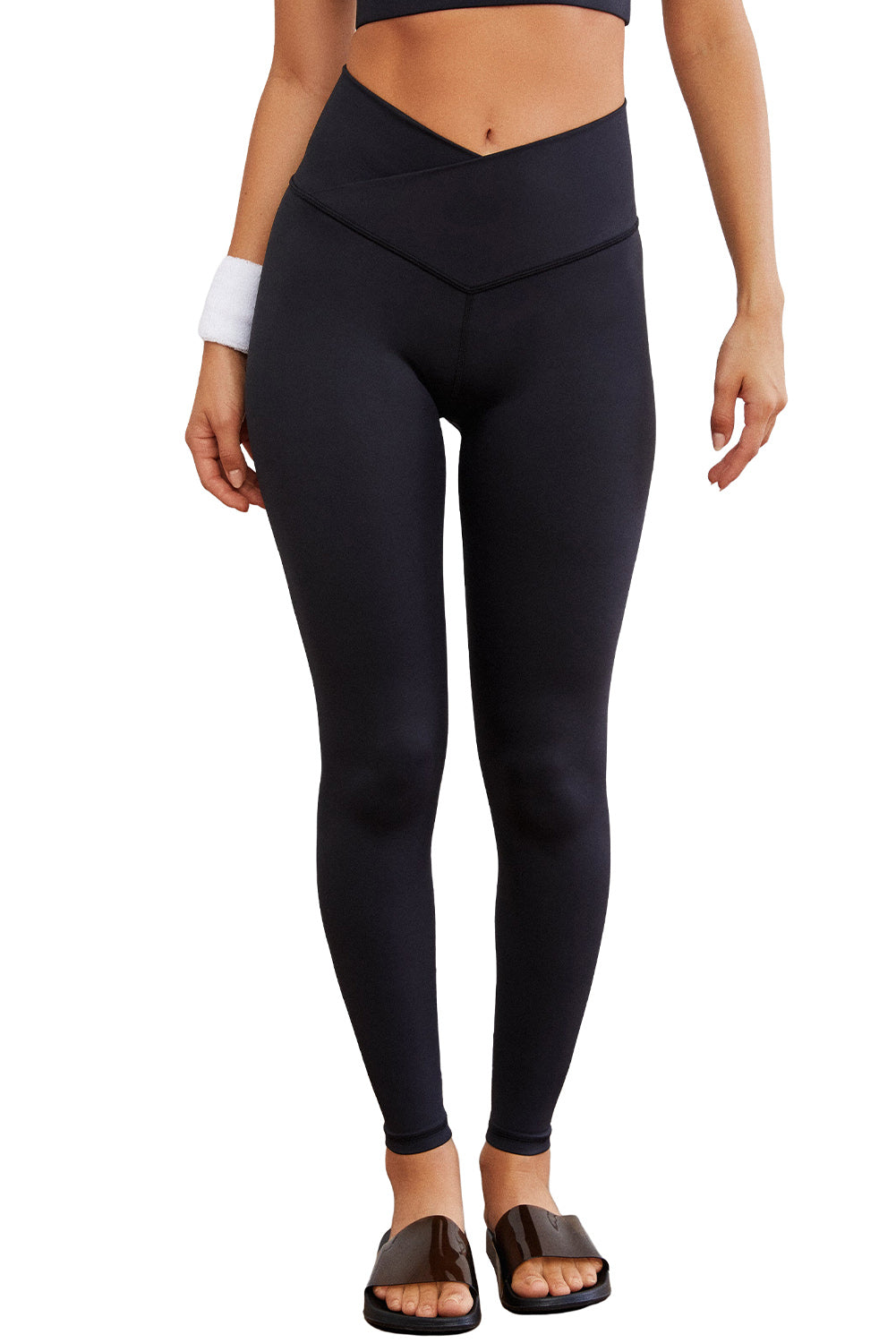 Zwarte gebogen taille naadloze actieve legging