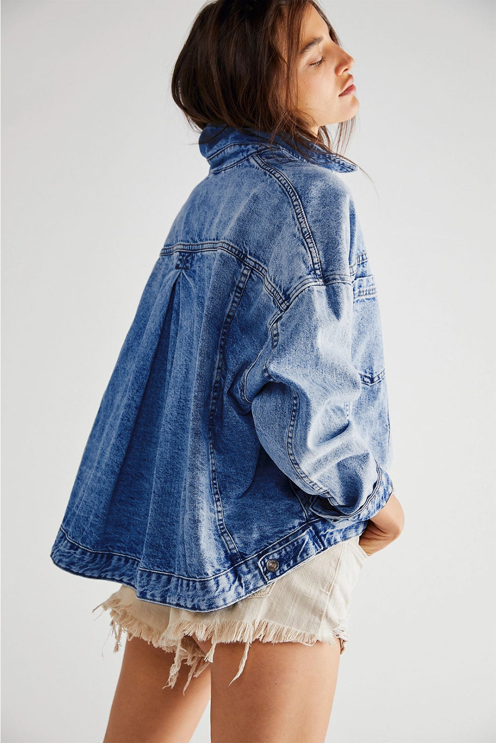 Donkerblauw gewassen oversized denim jack met zakken