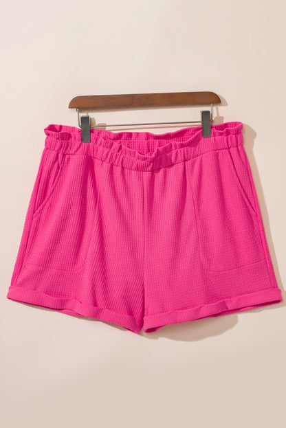 Felroze grote maat short met gerolde rand en gegolfde elastische taille