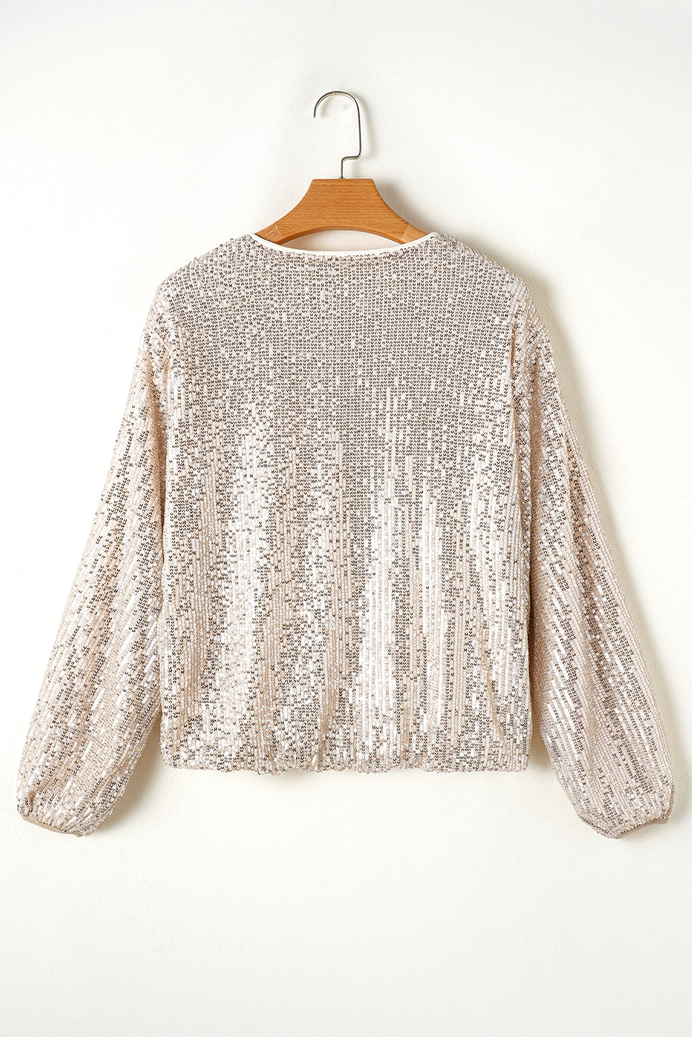 Abrikoos Sequin Zip-up Ronde Hals Lange Mouw Jas