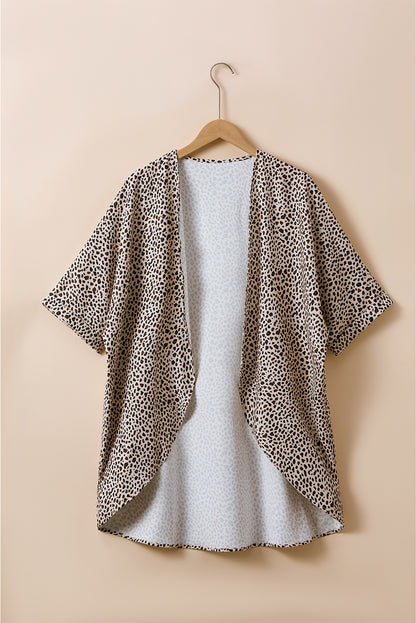 Khaki Plus Size Leopard Print Half Sleeve Open Front Cardigan