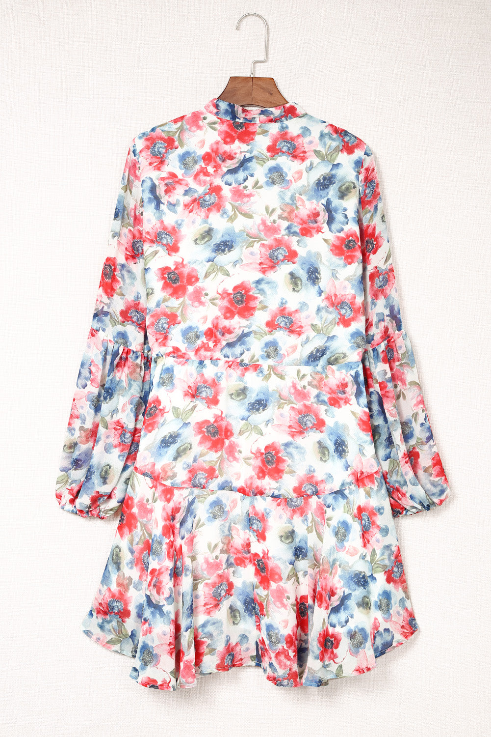 Sky Blue Vintage Floral Print Drawstring Flowy Dress