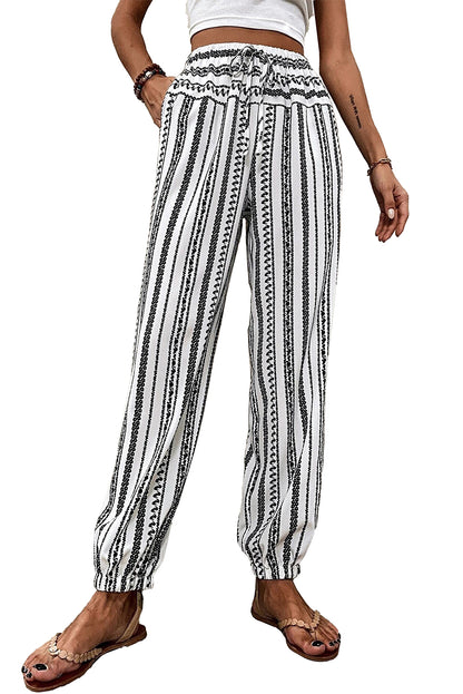 Casual broek met zwarte streep Boho gestreepte print