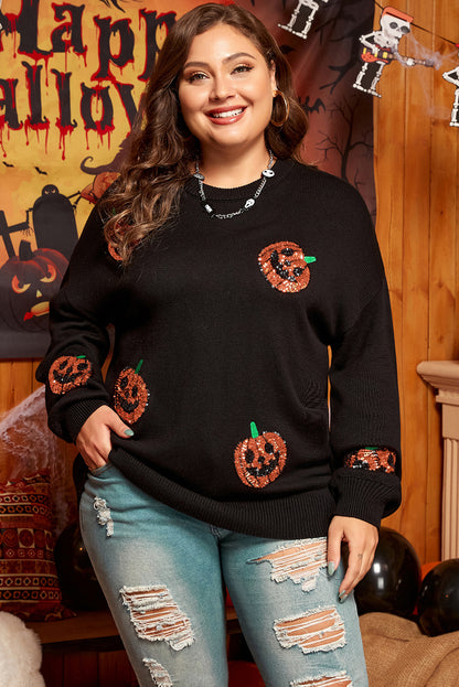 Zwart plus size Halloween -lovertjes pompoenpatroon trui