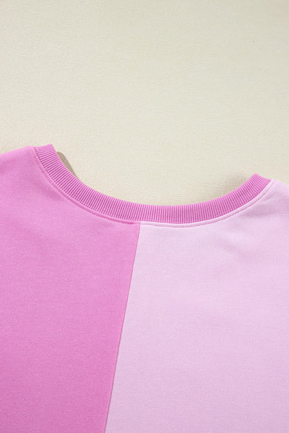 Pink Colorblock Henley High Low Oversize Sweatshirt