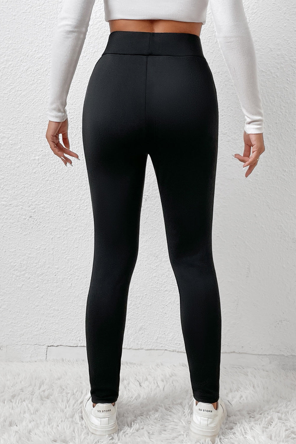 Zwarte fleecevoering Winterlegging met hoge taille