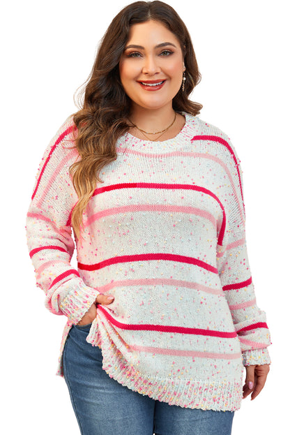 Roze streep drop schouderzijde split plus size trui