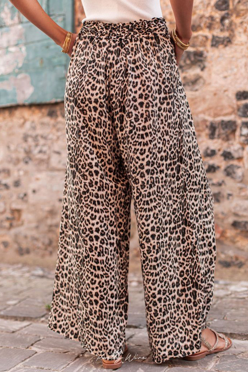 Desert Palm Boho Leopard broek met wijde pijpen