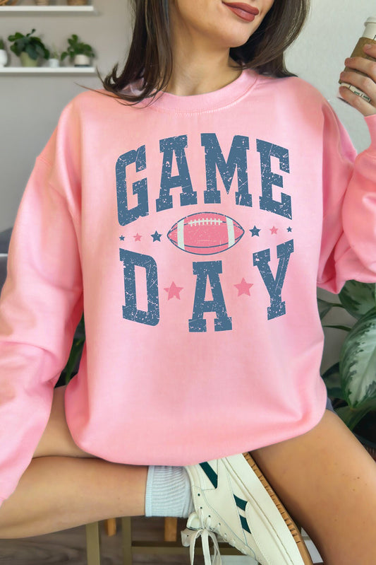 Roze Rugby Football GAME DAY Grafische Drop Shoulder Sweatshirt