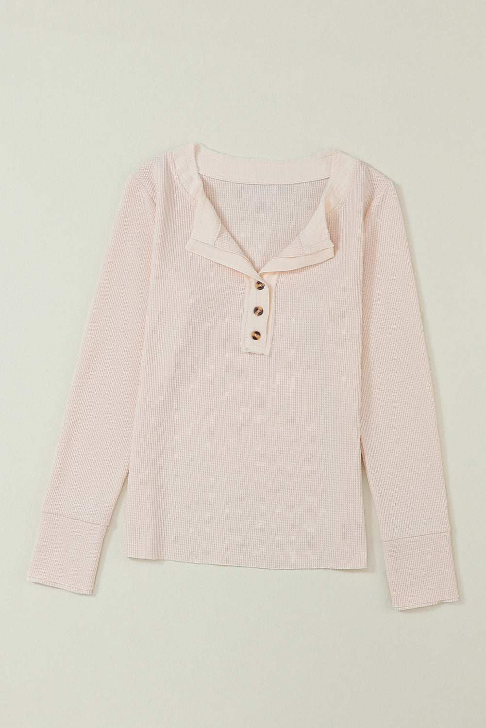 Beige wafelgebreide Henley-top met textuur