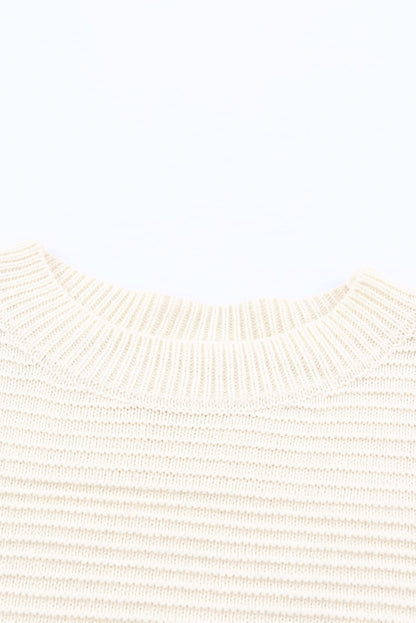 White Buttoned Shoulder Drop Shoulder Striped Sweater