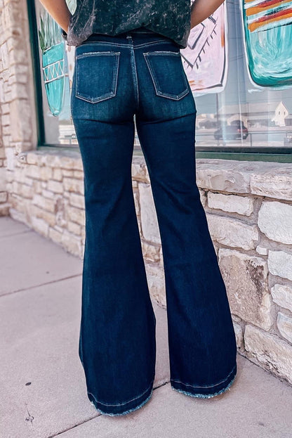 Echte blauwgroene jeans met hoge taille en gescheurde bell bottom