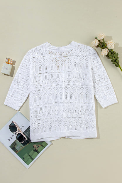 White Frenchy Hollow Out Knitted V Neck Cardigan