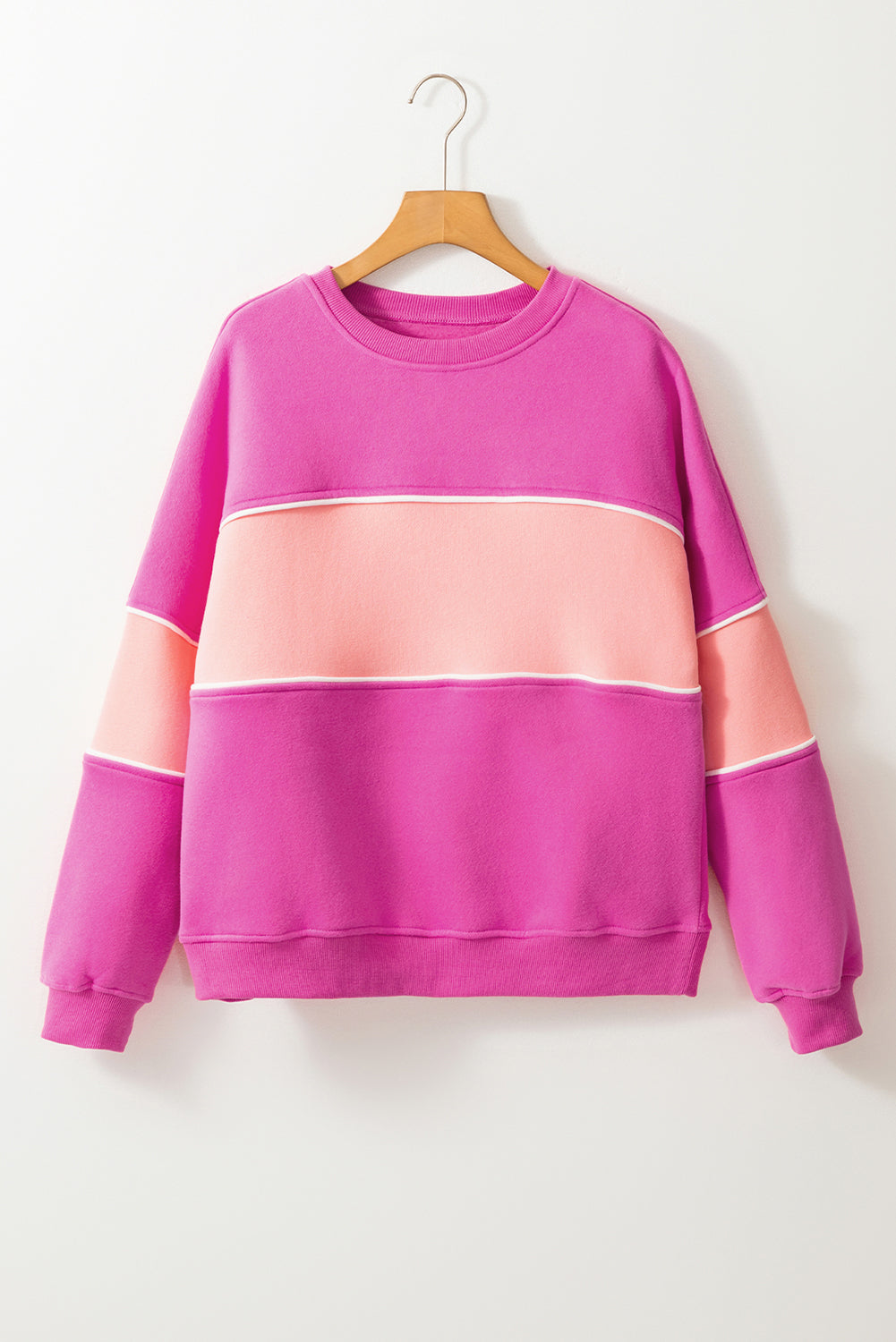 Sachet Roze Colorblock Patchwork Drop Shoulder Geribbelde Afwerking Sweatshirt