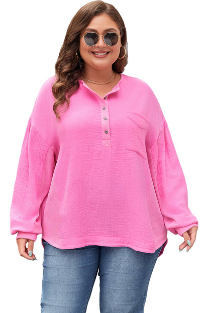 Bonbon Half Buttons Borstzak Drop Sleeve Plus Size Top