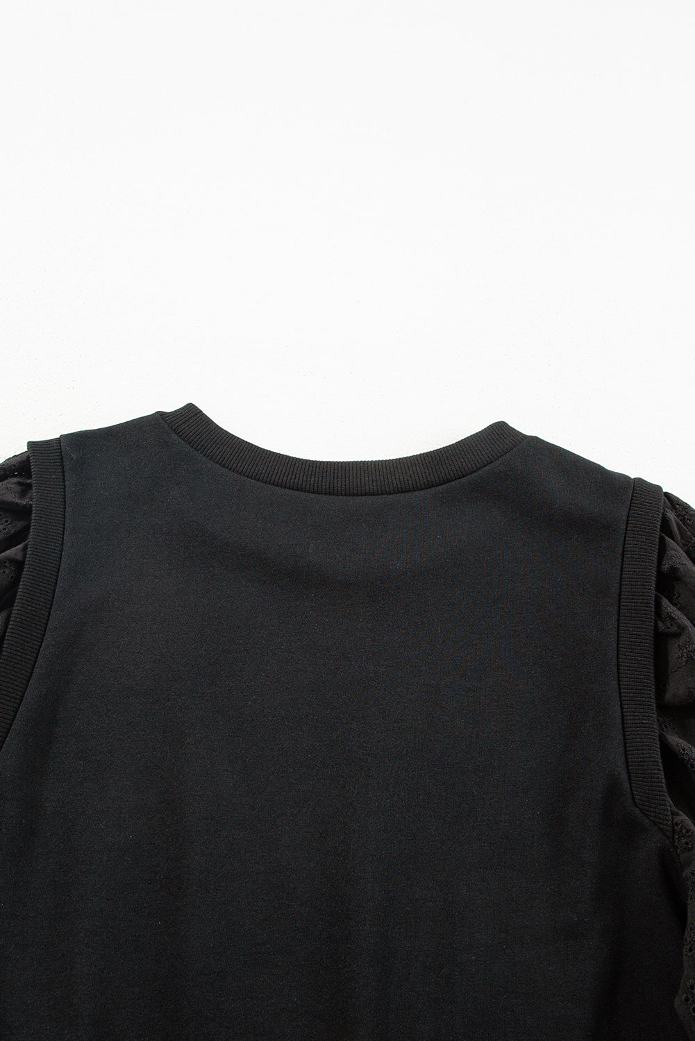 Black Textured Patchwork Round Neck Sweatshirt