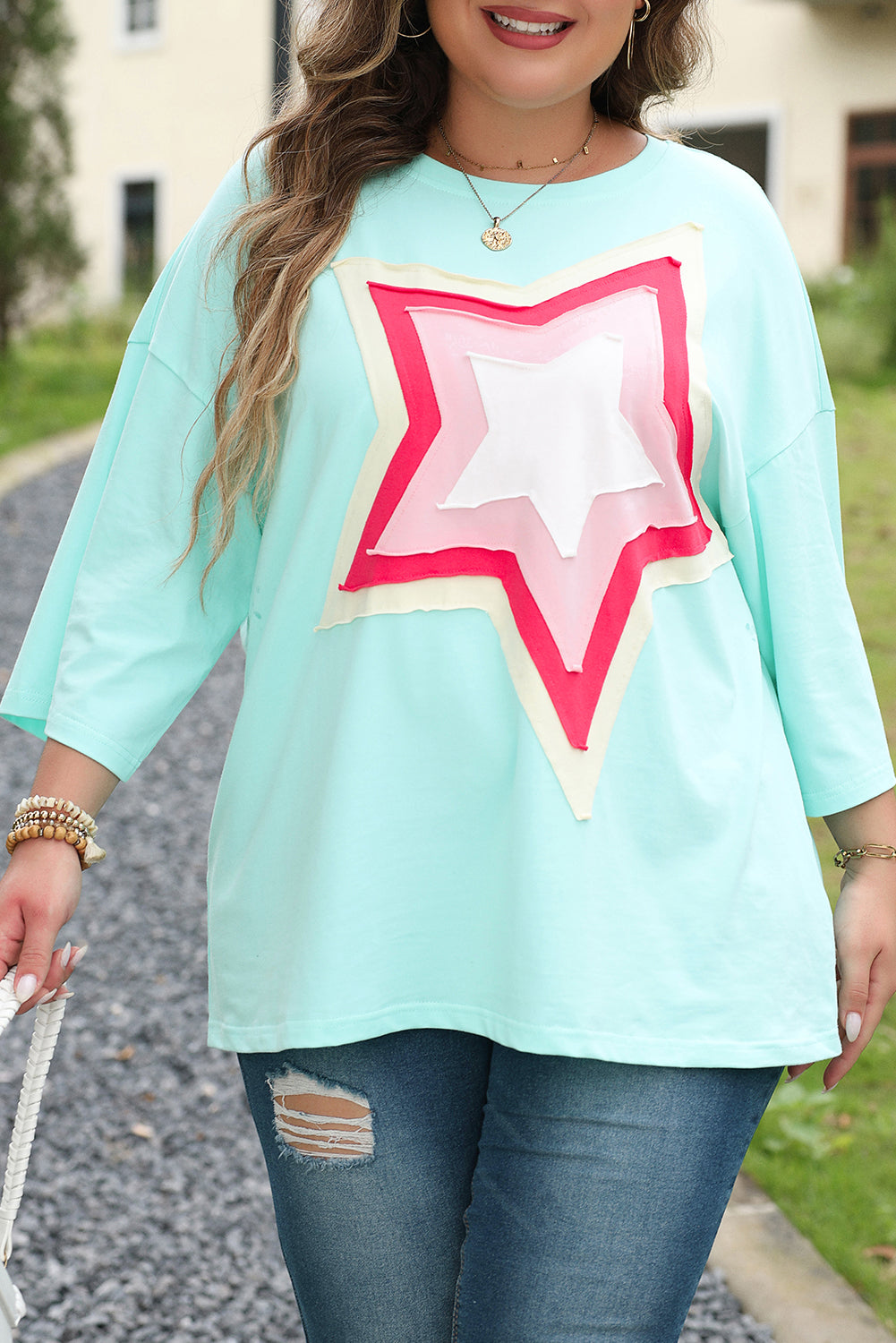 Moonlight Jade Colorblock Star Patch Grote maat tuniek