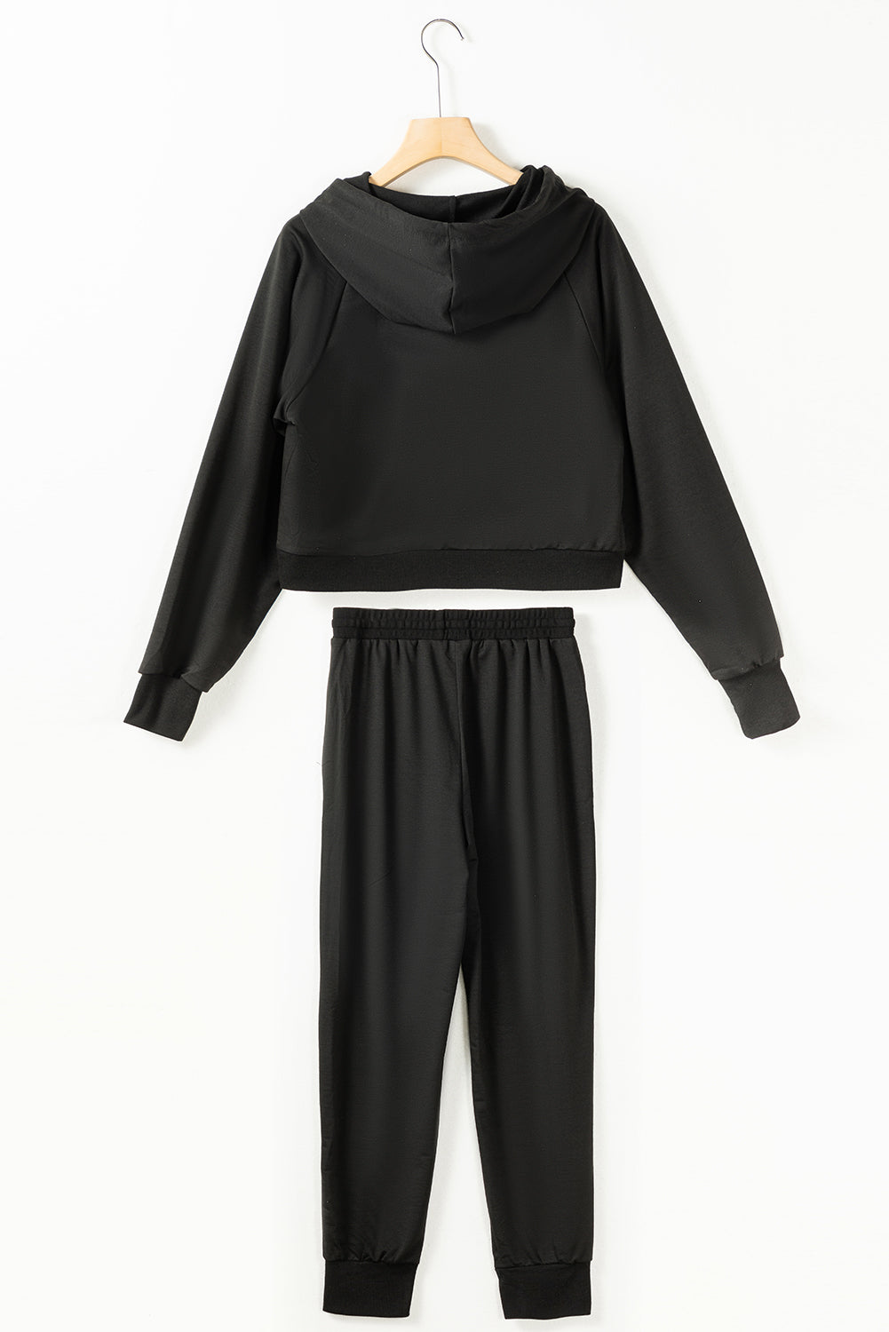 Black Drawstring Hoodie and High Waist Pants Lounge Set