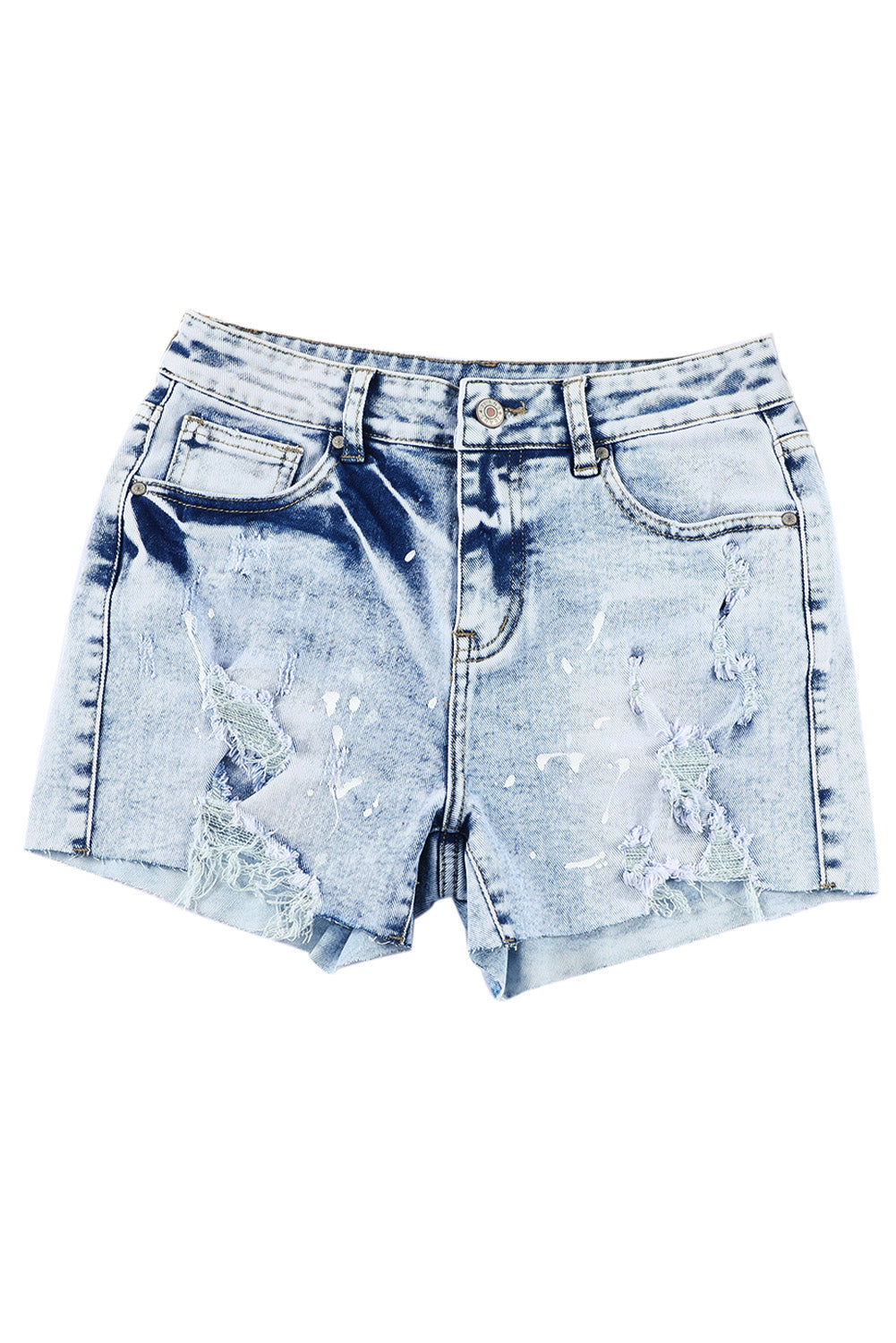 Hemelsblauwe noodlijdende gebleekte denim shorts